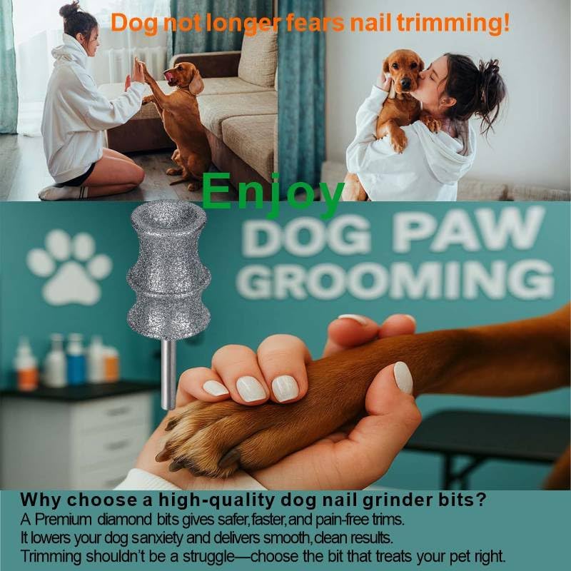 Stress-Free for Dremel Dog Nail Grinder Refill Attachment - Diamond Bit Tip & Replacement Head Fit Dremel 7760 & 7350, for Small to Large Pet Dog/Cat