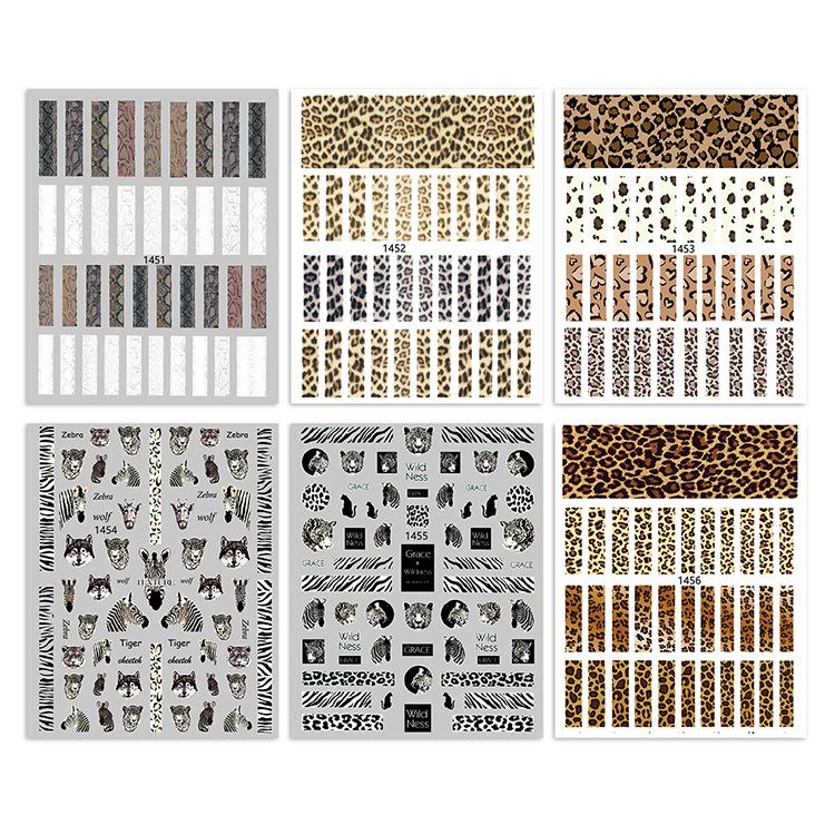 Leopard Print Nail Stickers 3D Striped Nail Patches for Self-adhesive Adhesive Nail Patches