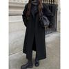 Street Women's Woolen Overcoat with Belt Loose Lapel Double Breasted Full Sleeve Long Coats 2026 Autumn Winter Lady Trench Coat