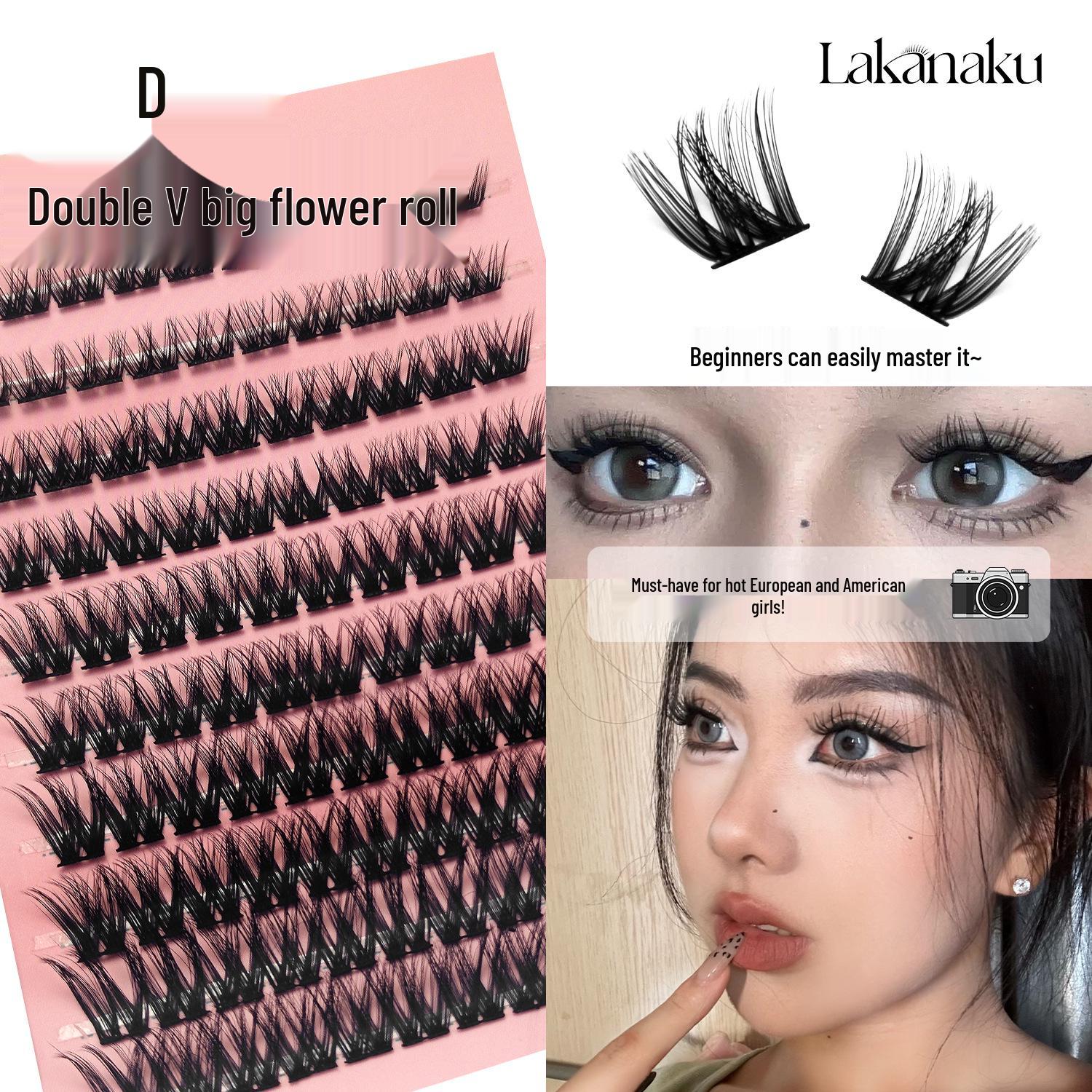 

Lightweight Classic Dense Double V False Eyelashes for Asian Eyes - Curled D Curl, Perfect for Beginners