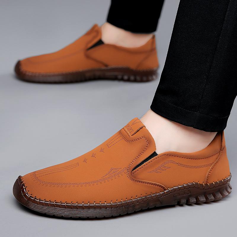 2025 Leather Shoes Men's Soft-soled Soft-faced Casual Shoes Men's Beef Tendon Soles Hand-stitched One-pedal Lazy Shoes