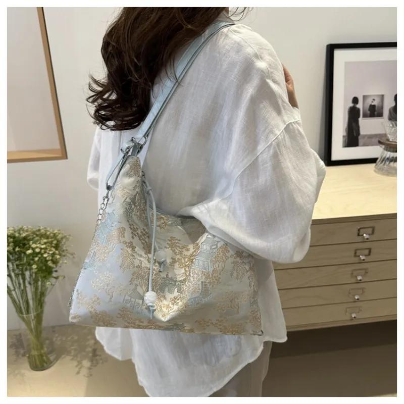 Elegant Chinese Style Backpack Large Capacity Multipurpose Women's Shoulder Bag Exquisite Embroidery Ancient Underarm Bag Travel