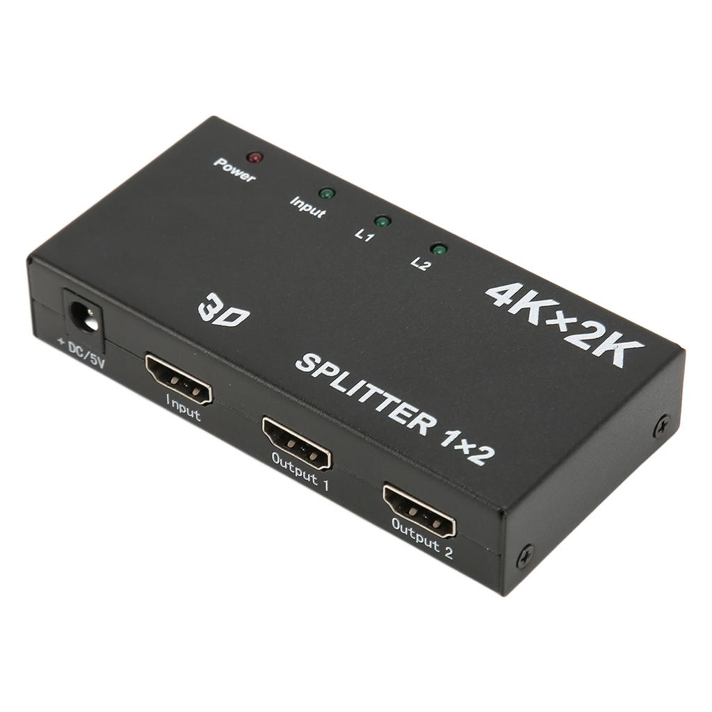 HD Multimedia Interface Splitter 1 in 2 Out 4K 2K Duplicate Mirror Screen Video Switcher with AC Adapter for TV 100‑240V
