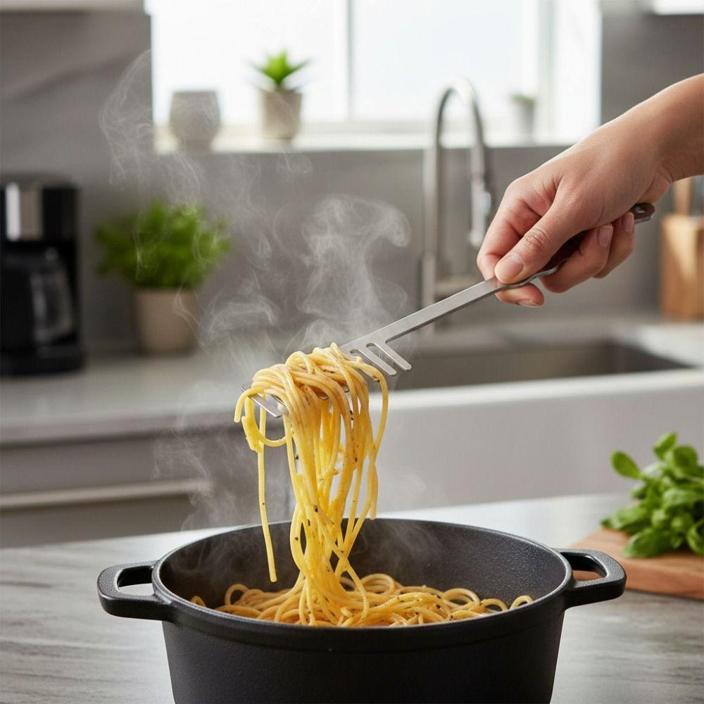 Stainless Steel Spaghetti Serving Fork Long Handle Noodle Stirring Fork Convenient Pasta Comb Chef