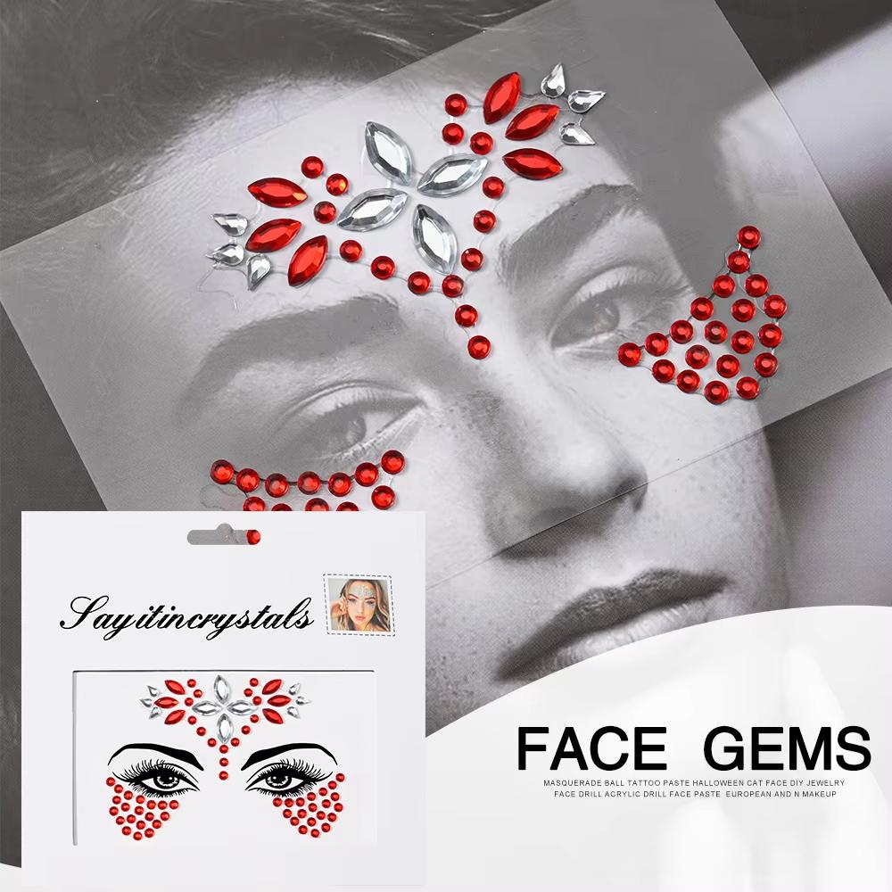 Eco-Friendly Fashion 3D Mermaid Face Gem Crystal Rhinestone Temporary Tattoo Stickers Shiny Glitter for Festival Prom Party