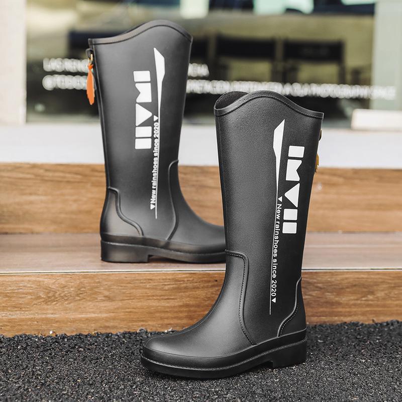 New high tube rain shoes women's water shoes fashion rain boots outdoor rubber shoes fleece thickened non-slip water boots