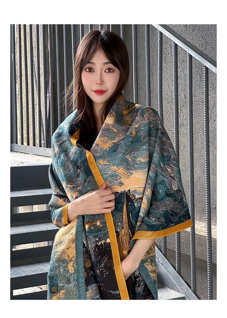 Korean High-End Scarf Castle Oil Painting Style Versatile Shawl Printed Scarf