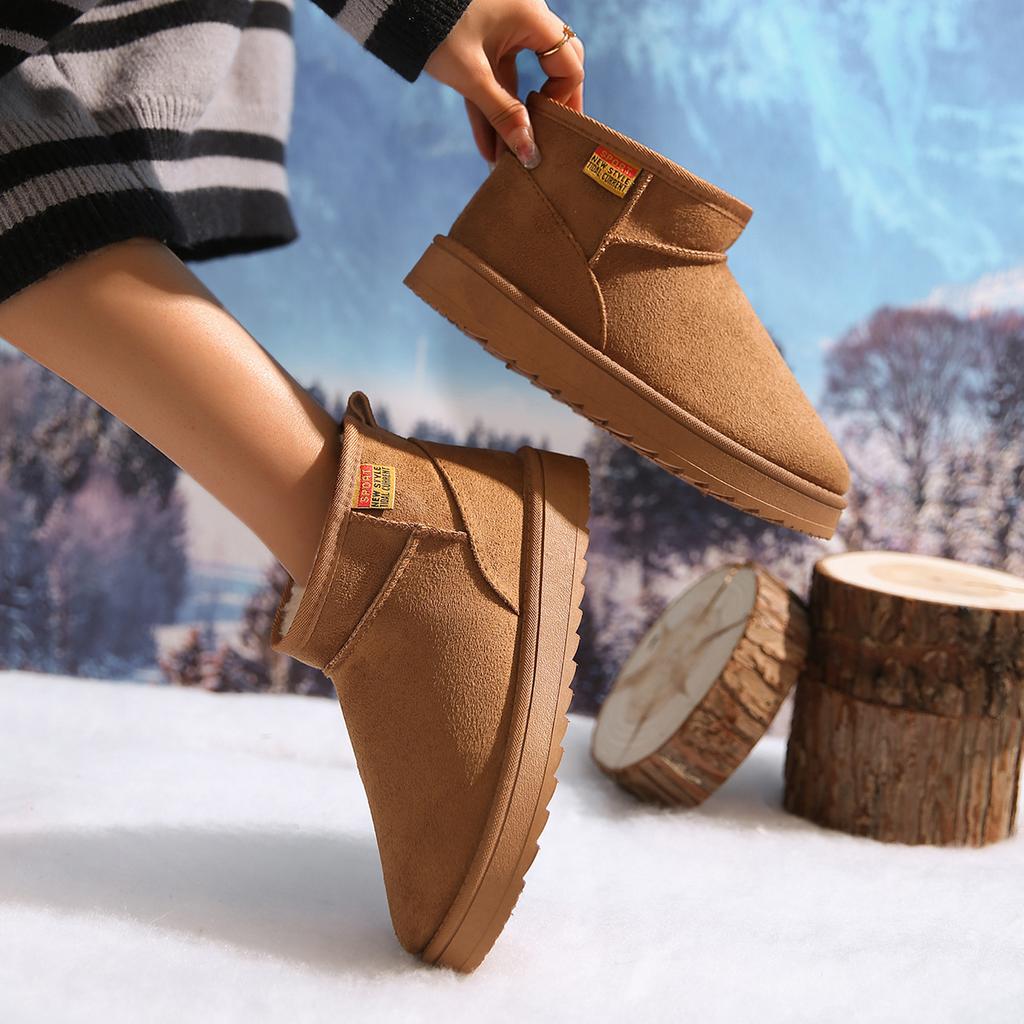 Snow boots large size winter new flat-bottomed short cotton shoes piled thickened warm snow boots women