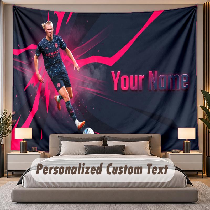 Custom Name Text Tapestry Erling Haaland Personalized Polyester Wall Tapestry For Bedroom And Room