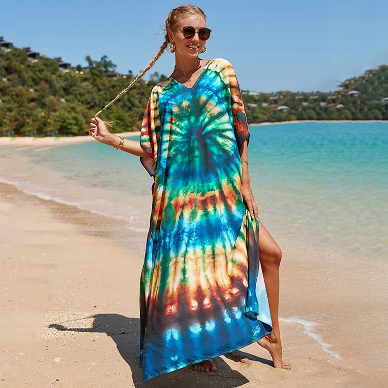 New Printed Robe Beach Resort Loose Plus Size Beach Dress Bikini Swimsuit Smock for Women