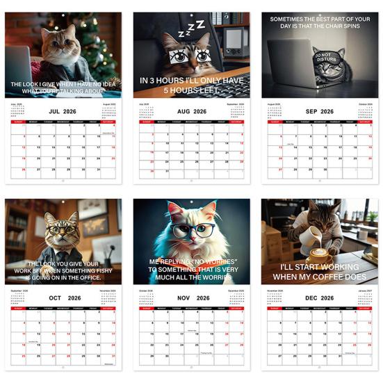 Corporate Cat 2026 Calendar Vertical Wall Hanging Calendar with 12 Kitten Illustrations 12 Monthly Planner for Office Home Organizing Scheduling