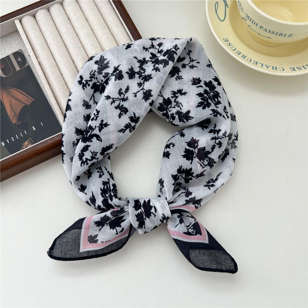 Liten fyrkantig scarf i bomull och linne Sidenhalsduk Dam Vår och höst Ny stil Konstnärlig och mångsidig Mode Temperament Huvudband Scarf