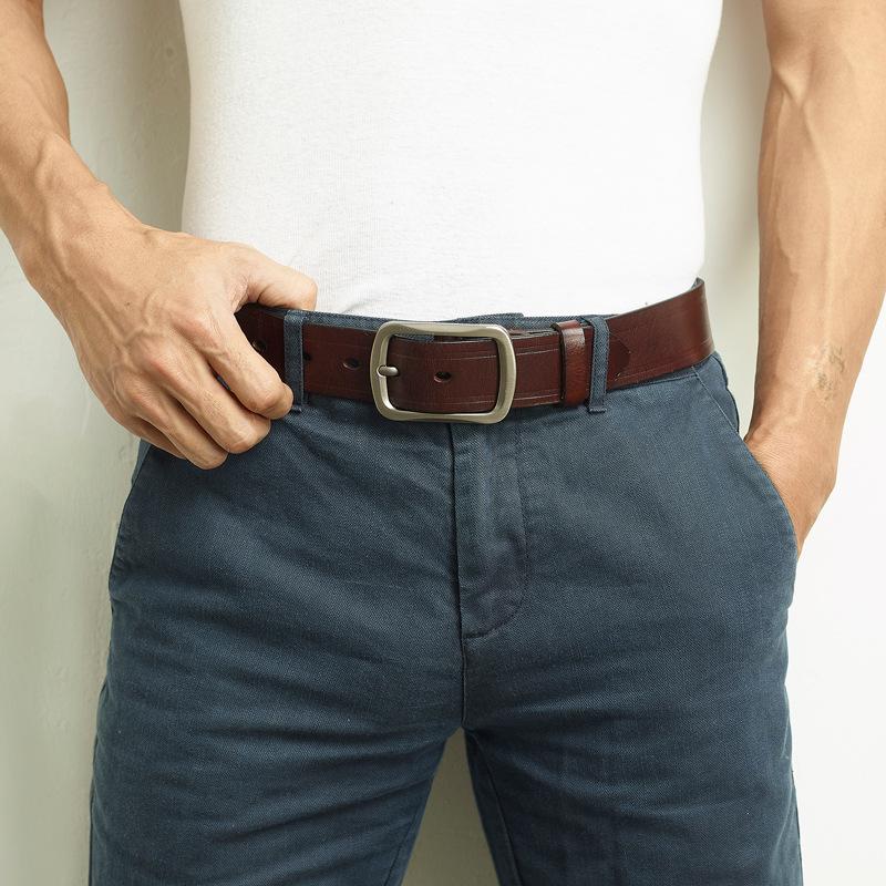 Handmade Retro Men's Leather Belt Casual First Layer Pure Cowhide Alloy Buckle Personalized Leather Jeans Belt
