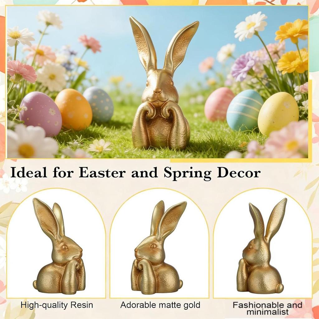 Rabbit Gold Decor Spring Gold Rabbit Sculpture Bunny Tabletop Ornament For Holiday Party Desk Shelf Dining Table Mantel Entryway