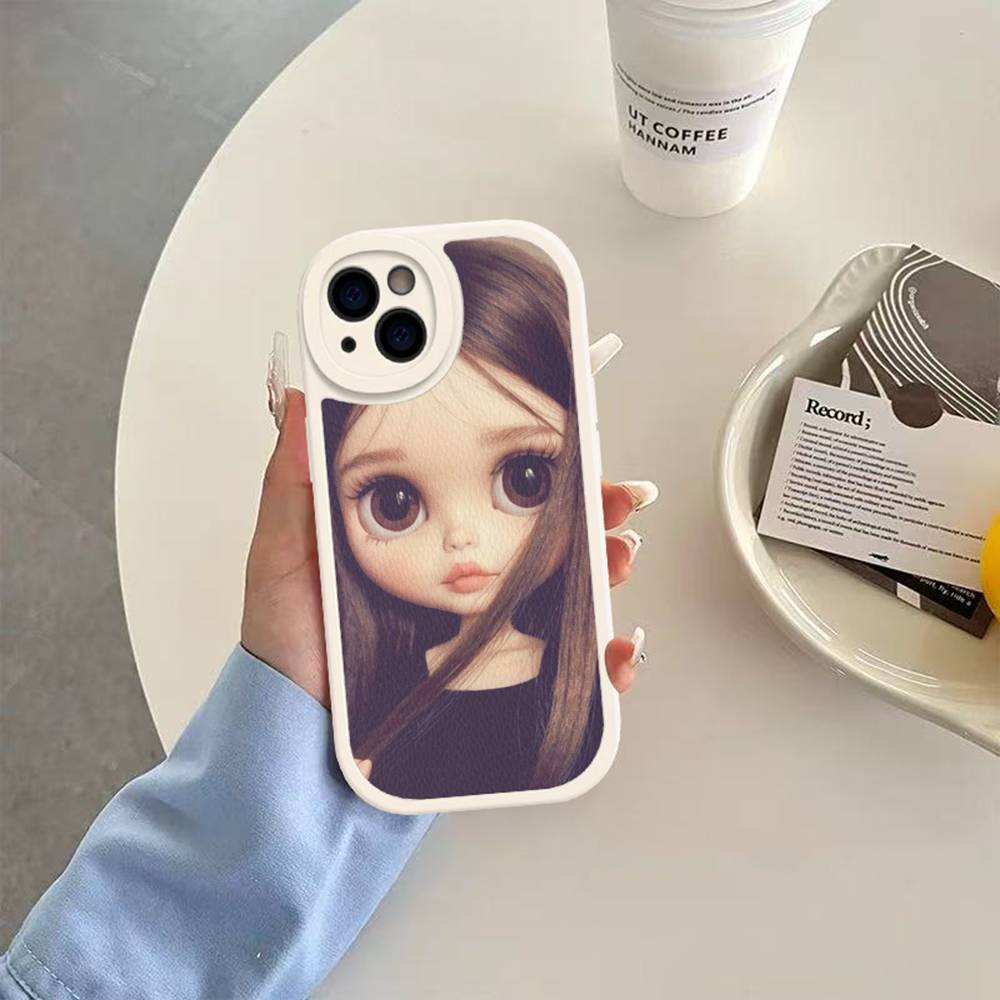 Dark Cute Girl Doll Leather Phone Case For IPhone 16 16e 15 14 13 12 11 Pro Max Plus Mini Cover