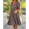 Plus Size Oversized Dresses Summer Women's V-Neck Solid Big Swing Casual Cotton Linen Short Dress