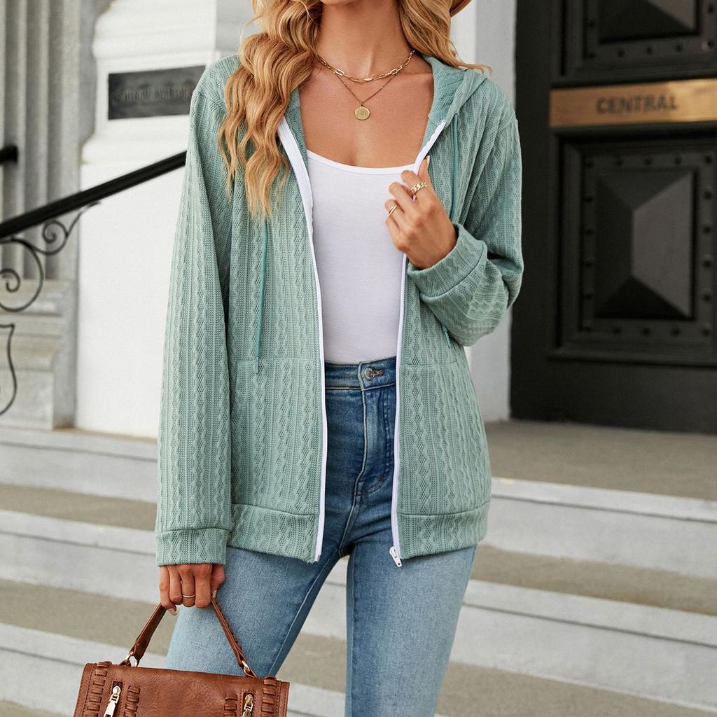 JKASHDK Women's Fashion Casual Solid Color Print Autumn Winter Long Sleeve Hooded Jackets & Coats
