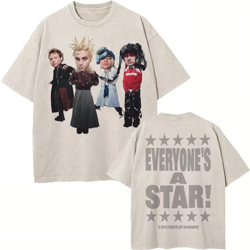 100% Baumwolle Vintage Gewaschen 5 Seconds of Summer Everyone’s A Star Welttournee 2026 T-Shirt Herren/Damen Oversize Locker Säurewäsche Tees