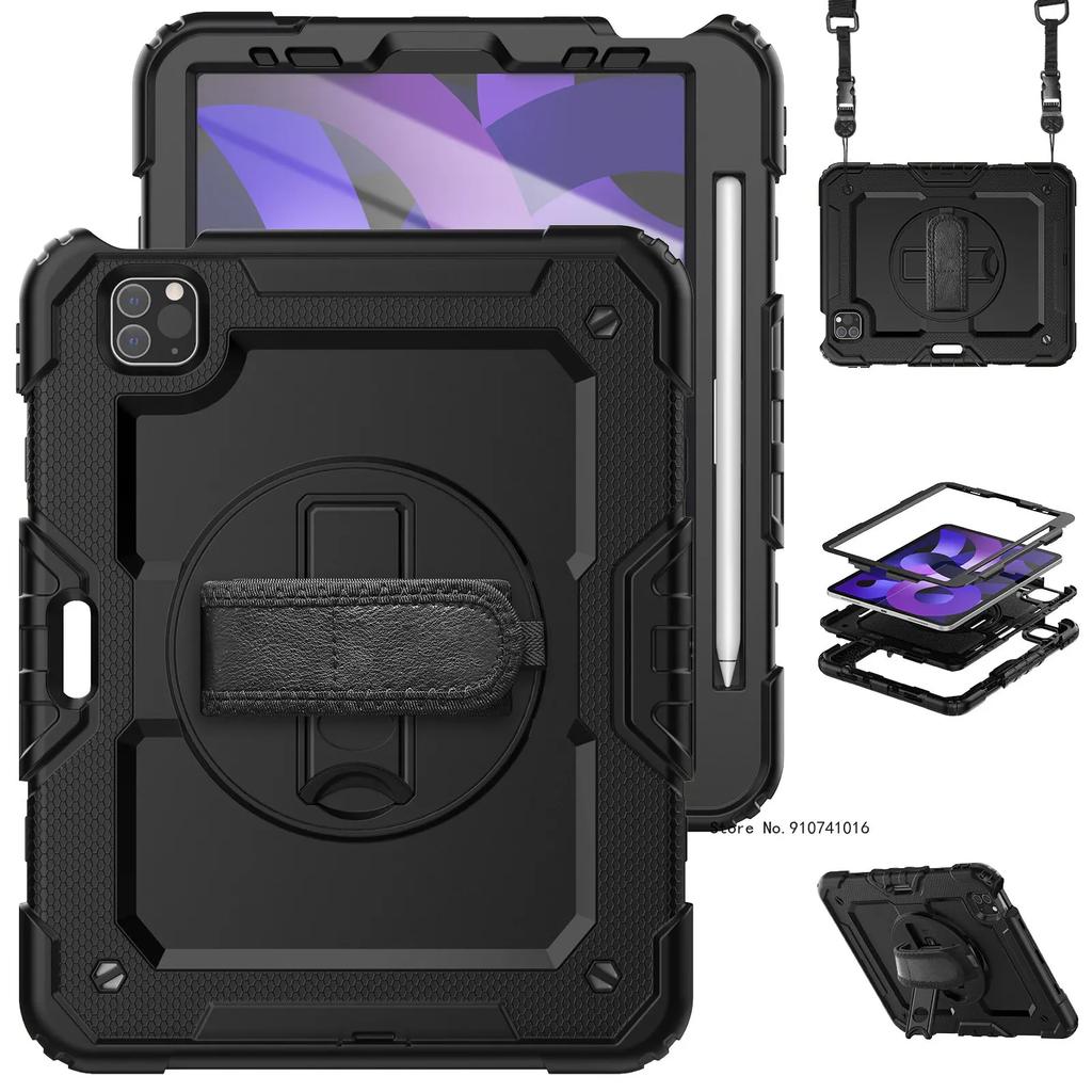 Stoßfeste Hülle für iPad A16 11. 2025 Air 11 Ständerabdeckung iPad Pro 11 12.9 13 2018-2024 Air 4 5 10.9+Bildschirmschutz+Riemen