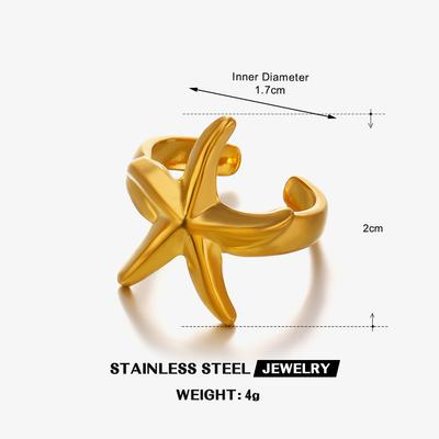 18K Goudkleurige Zeester Roestvrij Staal Ringen voor Vrouwen Mannen Nieuwe Mode Stijlvolle Sieraden Zomer Persoonlijkheid Waterdicht Cadeau