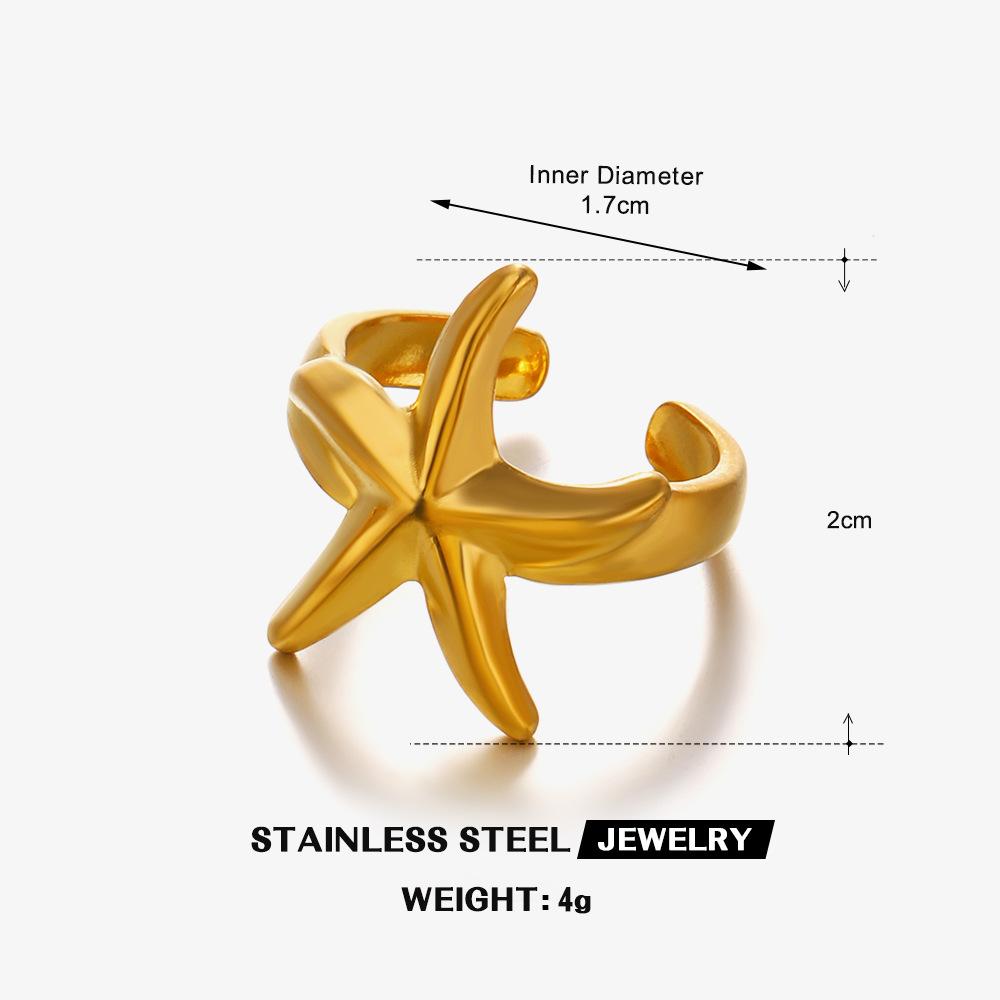 18K Goudkleurige Zeester Roestvrij Staal Ringen voor Vrouwen Mannen Nieuwe Mode Stijlvolle Sieraden Zomer Persoonlijkheid Waterdicht Cadeau