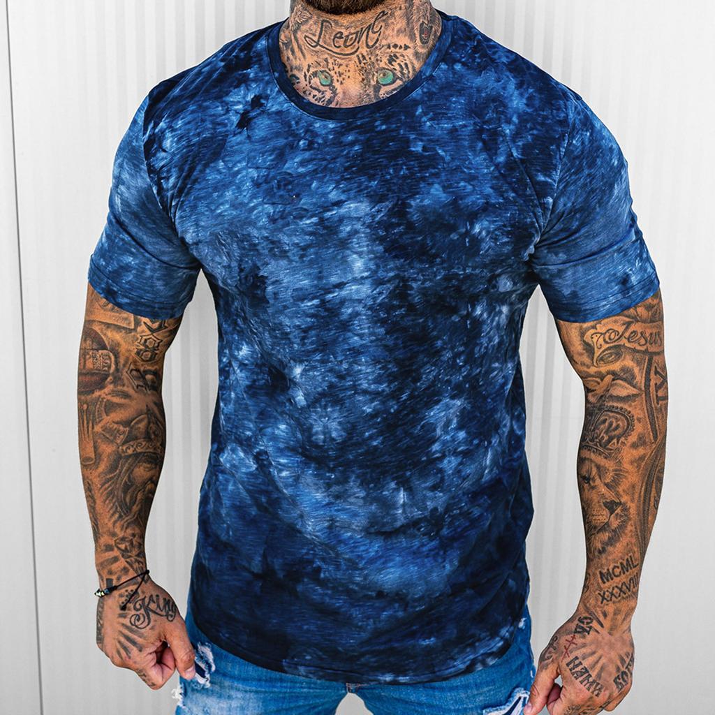Men Spring Summer Casual Slim  Printed Short Sleeve T Shirt Top Blouse