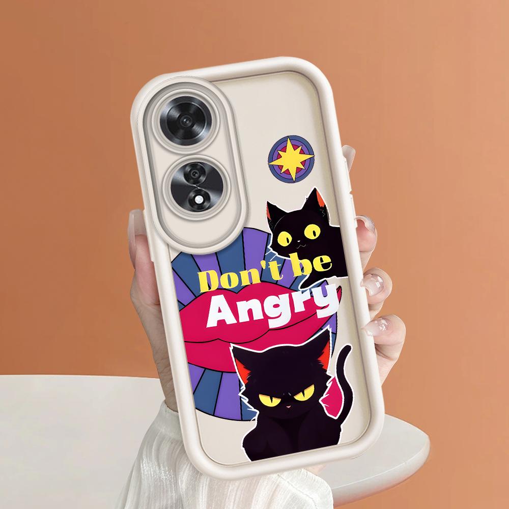 For Realme 11 11x 12x 12 Pro C21 C30 C33 C35 C65 OPPO A18 A38 A60 A96 Reno 10 11 12 Pro Cute Black Cat Soft Full Camera Protect Phone Casing
