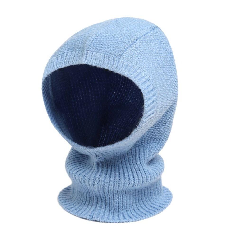 Solid Color Knitted Hooded Cap Woolen Neck Collar Beanies Cap Fashion Balaclava Hat  Outdoor