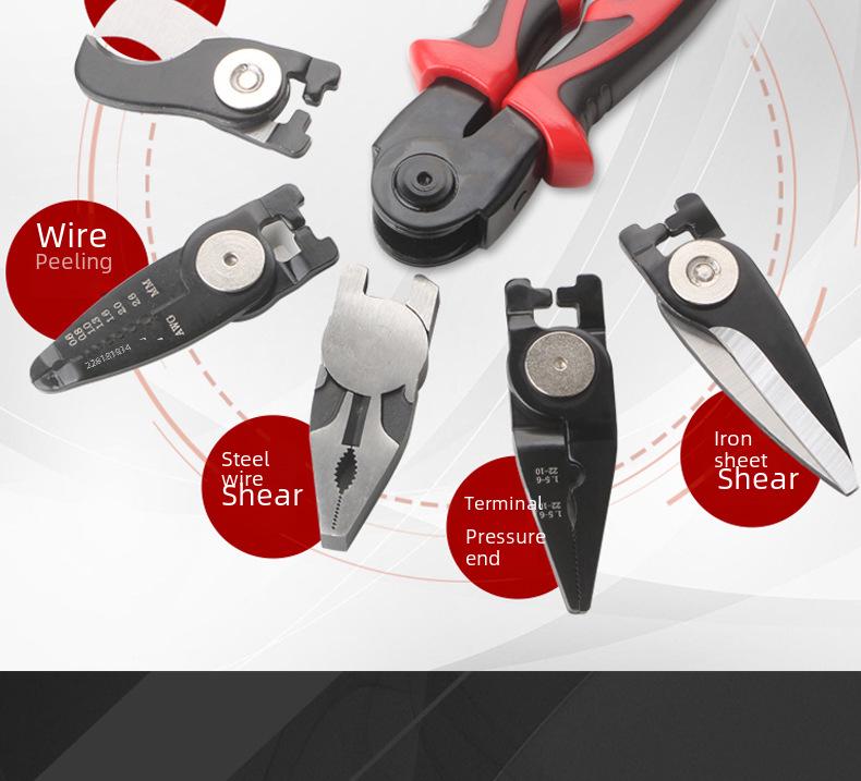 Five-in-One Multifunctional Pliers Set: Interchangeable Wire Cutter, Vise, Stripper