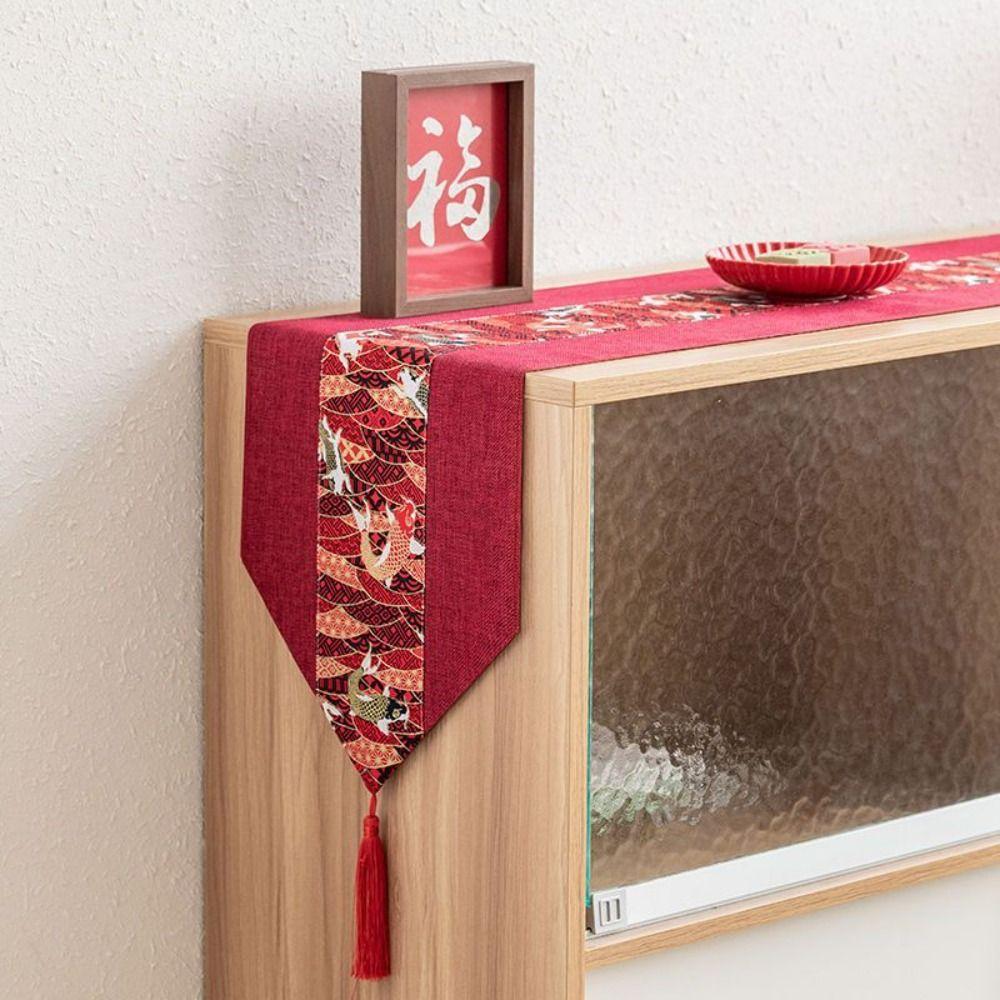 Vintage TableCloth Cotton Linen Table Cover New Year Red Chinese Style Table Runner Table Decor