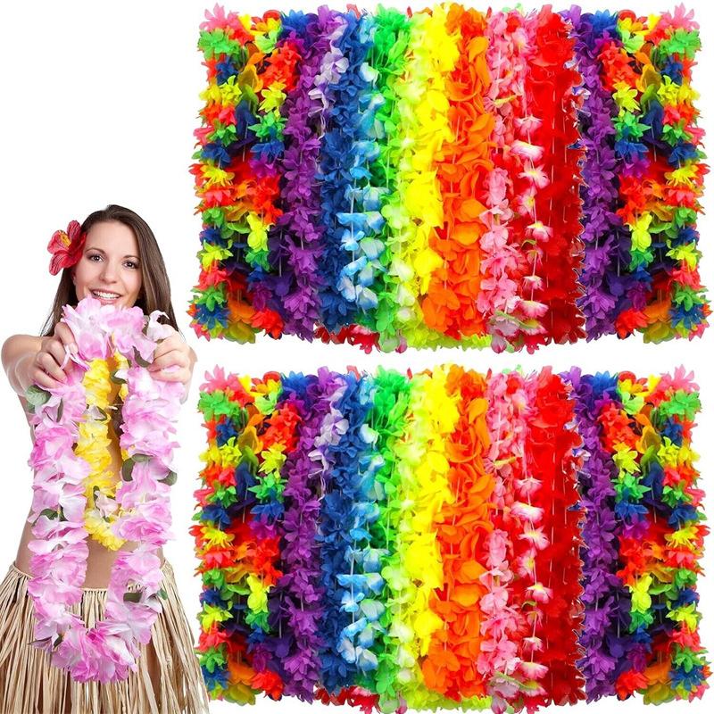 Hawaiian Lei Hula Garland Fancy Dress Up 100cm Flower Necklace Beach Party Prop