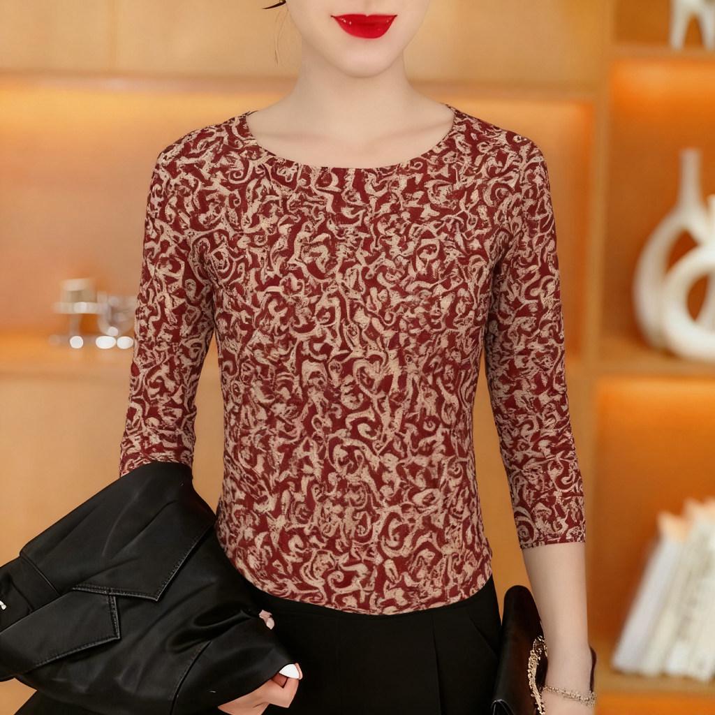 

Tie-Dye Print Long Sleeve Slimming Top for Middle-Aged and Elderly Women - Comfortable Round Neck Base Layer 2XL