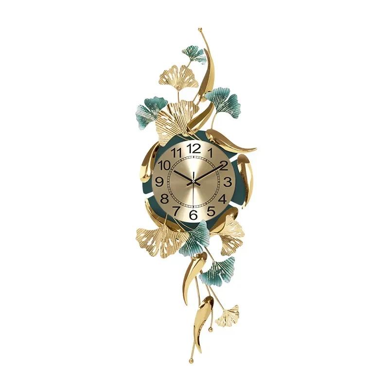 Iron Art Wall Clocks Living Room Creative Ginkgo Fashion Personality Household Mute Atmosphere Clock Decorative Wall WatchQ2P6B9