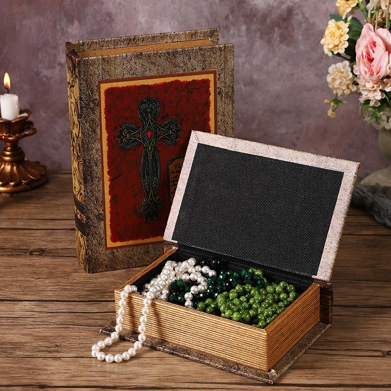 Ancient Egypt Simulation Book Storage Box Retro Jewelry Box Magic Book Wooden Leather Creativity Desk Livingroom Ornament Crafts