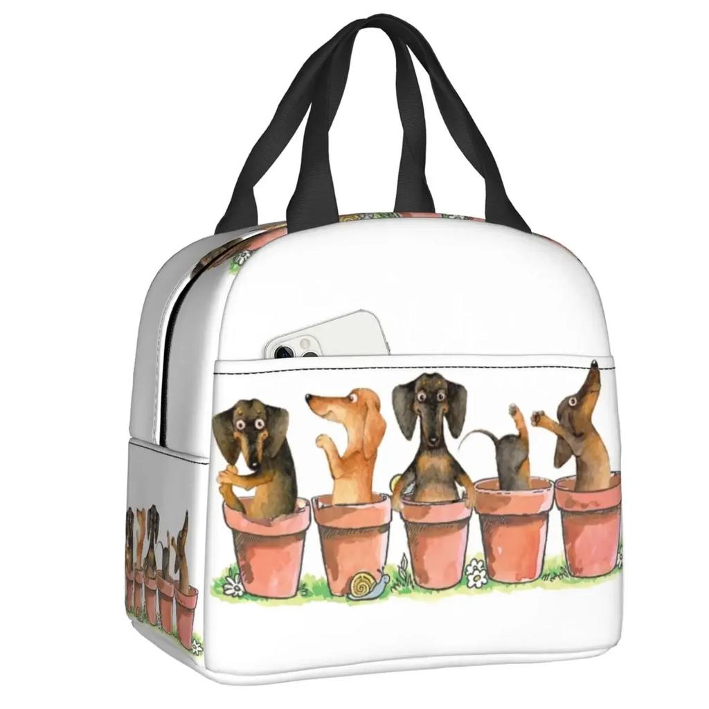 Custom Dachshund Sausage Dog In Florals Lunch Bag Women Cooler Warm Insulated Lunch Boxes for Adult Office