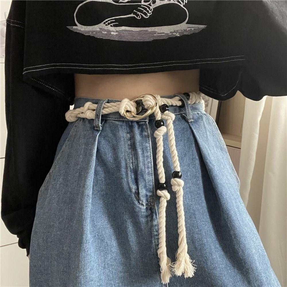 Beads Rope Waistband Tie Up Pack Thread Waist Belt Fashion Coarse Rope Belt  Streetwear