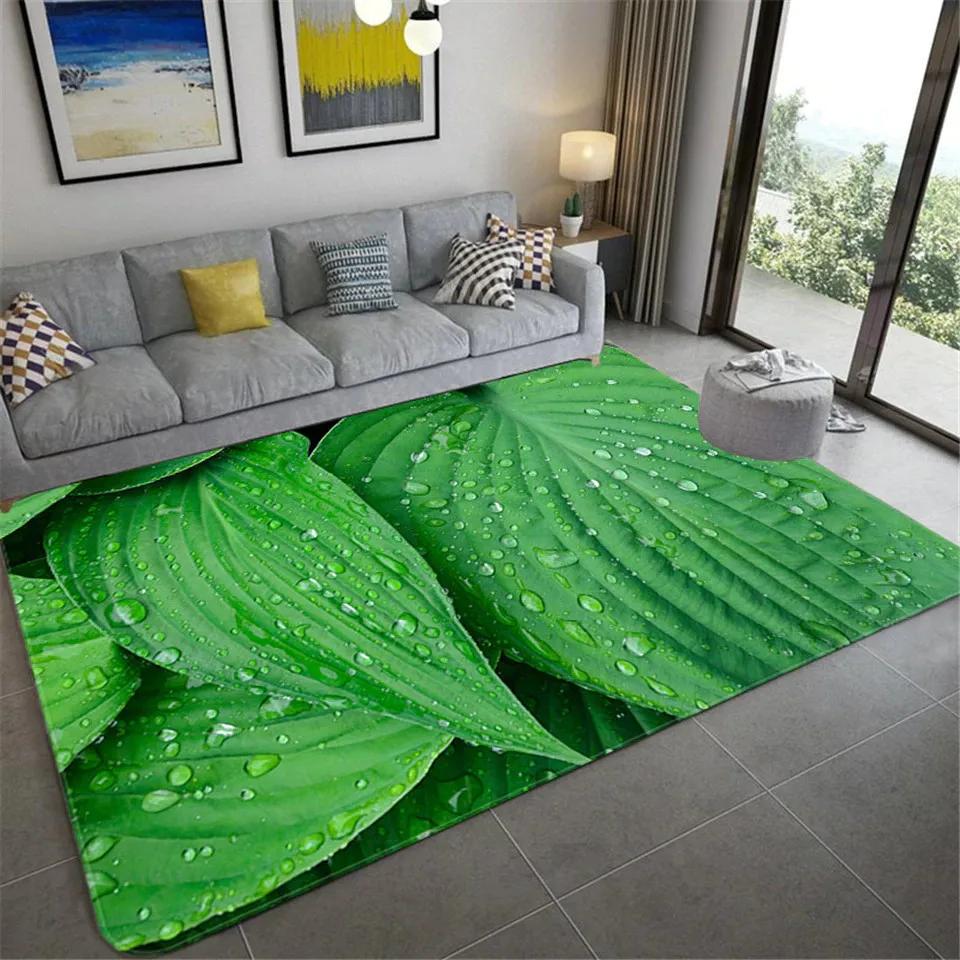 Living Room Carpet Green Leaf Printing Bedroom Entrance Door Mat Non-slip Bedside Home