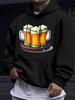 American Western Style Unisex Autumn Winter Print Hooded Long Sleeve Sweatshirt, Three Glasses of Beer Retro Illustration Hooded Print Sweatshirt, Cas