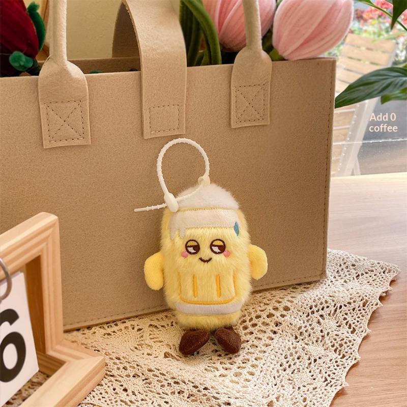 Cute Cartoon Simulation Beer Cup Plush Keychain Fun Beer Bottle Toy Pendant Bag Hanging Decoration Pendant Beer Bottle Doll Gift