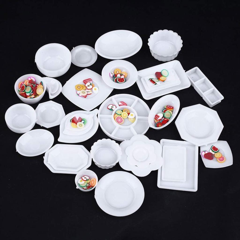 Tomtask Dollhouse Miniature Plastic Plate 33 White Set, Pieces, 1/12 Scale,