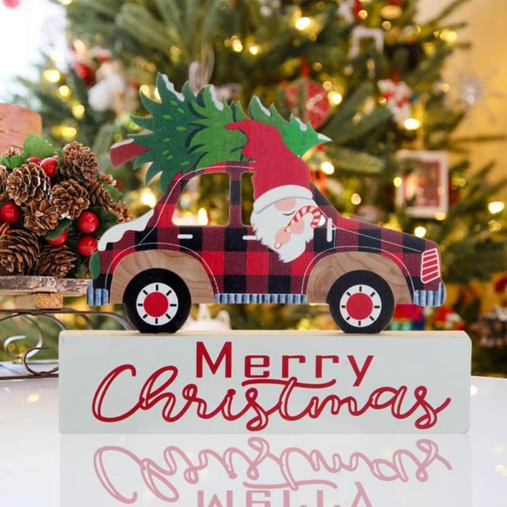 

2Pcs Wooden Santa Wood Plaque Signs Cartoon Table Centerpiece Xmas Decoration Style C