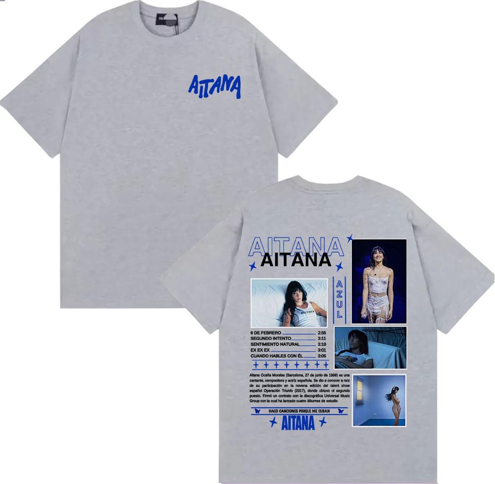 Singer Aitana Cuarto Azul Album 2025 Cover Pattern Tshirt Mens Y2K Harajuku Aesthetic Short Sleeved Cotton Tshirt Street Wear