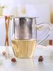 1 infuseur à thé à double poignée avec couvercle en acier inoxydable, filtre à café à mailles fines, théière, tasse, passoire à thé en vrac suspendue