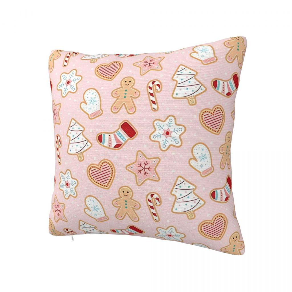 Christmas Gingerbread Pattern Pastel Pink Red Pillowcase Double-sided Printing Cushion Cover Gift Throw Pillow Case Cover Home