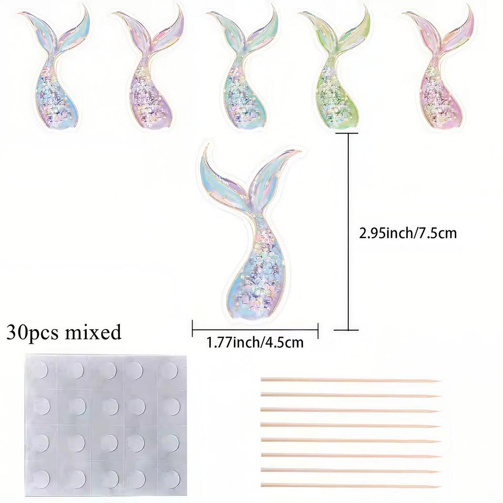 20/10Pcs Mermaid Cake Topper Purple Blue Cartoon Mermaid Tail Topper for Mermaid Birthday Celebrating Party DIY Cake Decorations