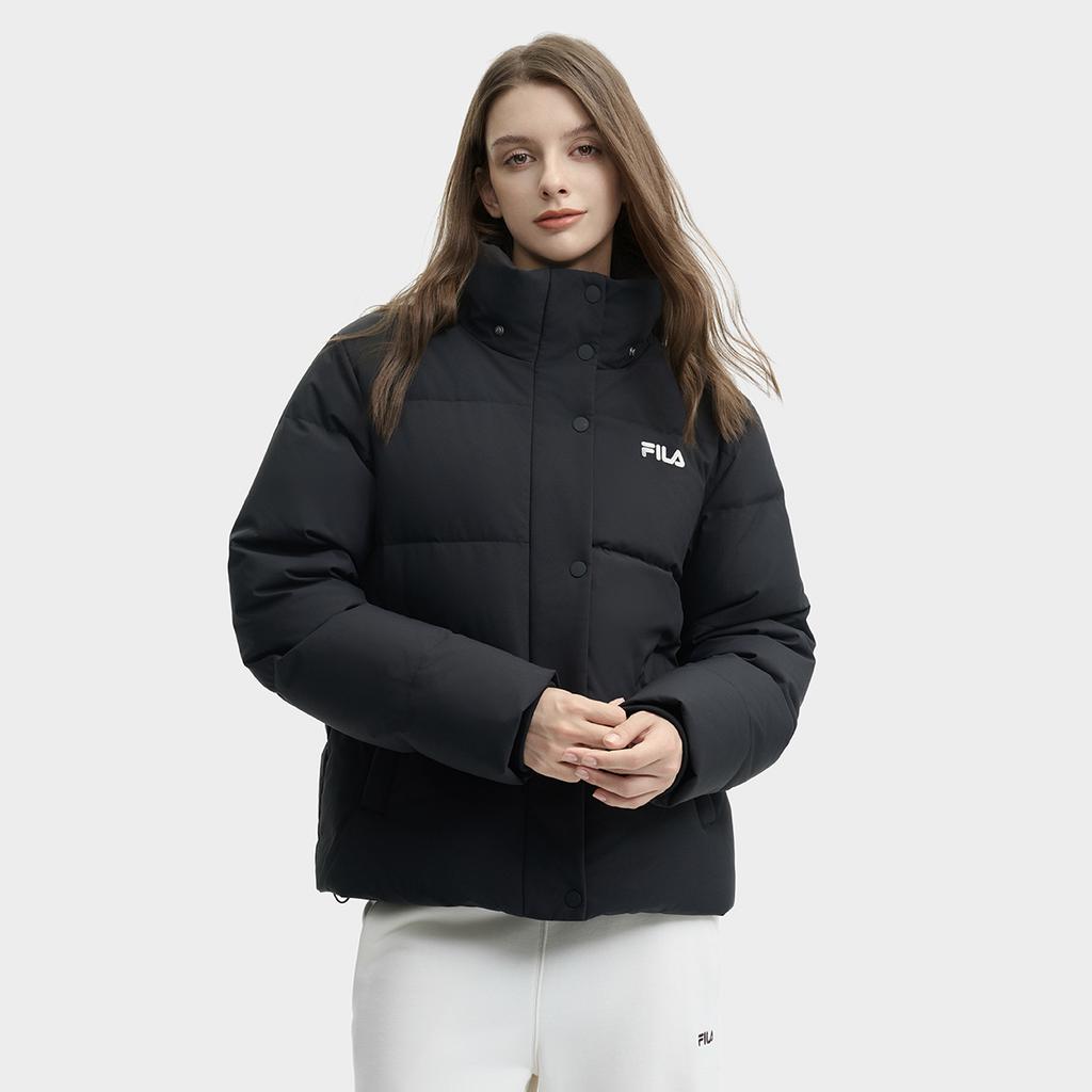 Fila Original Solid Color Minimalist Logo Warm Versatile Hooded Long Sleeve Down Jacket Women Outerwear Black F51W449902FBK