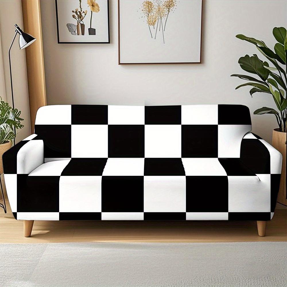 

1pc Classic Black White Checkerboard Print Stretch Sofa Cover, Removable Washable Couch Slipcover for Modern Retro Home Decor 1pc Single set(90-140cm)
