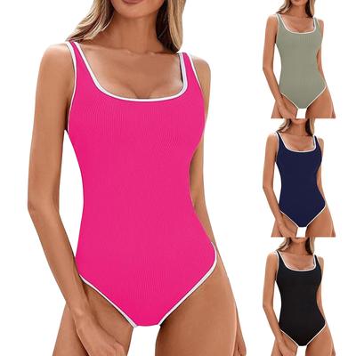 Damen Badeanzug Sexy Einteiliger Badeanzug Bikini Streifen Kontrastfarben Set