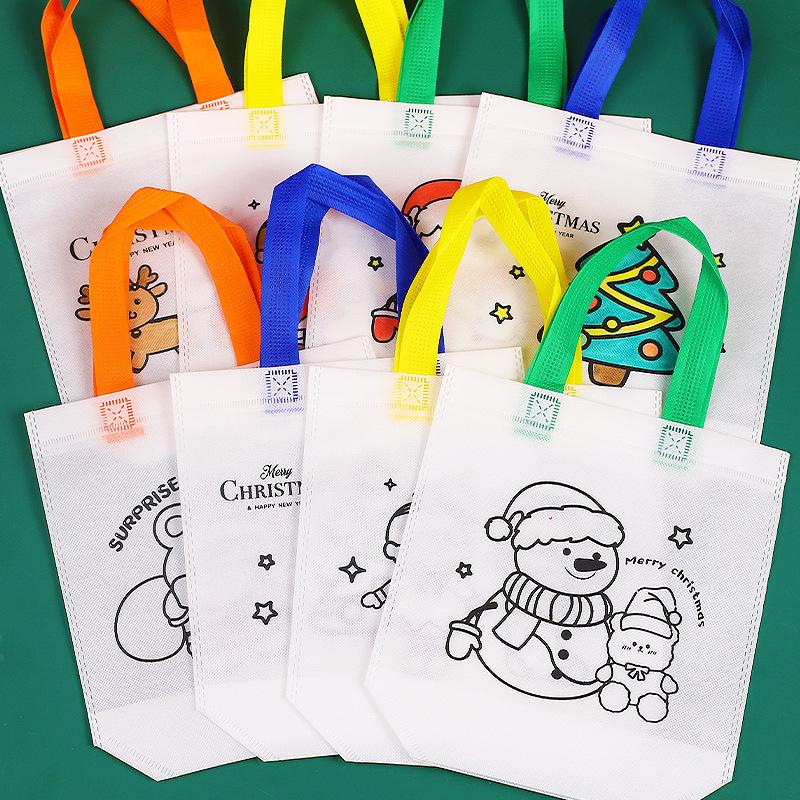 Children Graffiti Bag with Coloring Marker Christmas Gift for Child DIY Painting Non-woven Shopping Bag Kids Drawing Gift Bag