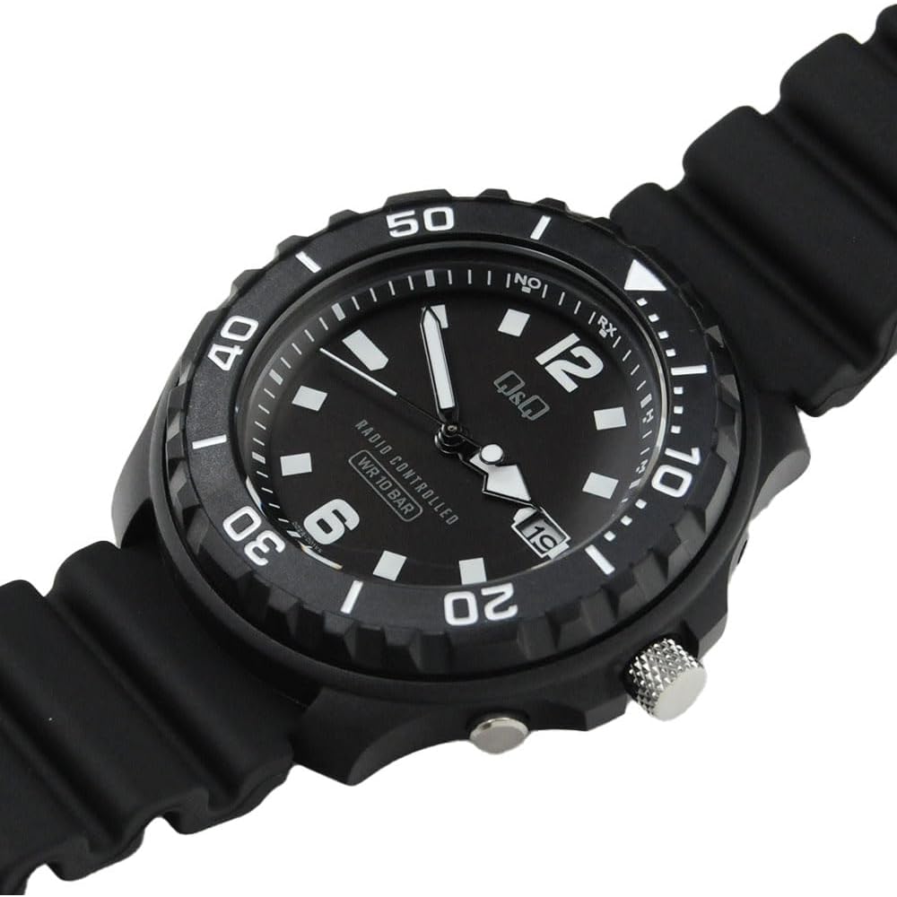 Citizen Q&Q Analog Solar Radio-Controlled Watch Waterproof Date Urethane Band Men's Black D02A-001VK
